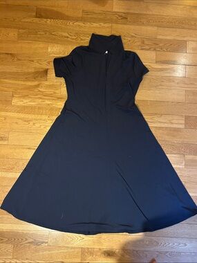 Navy Short Sleeve Midi Dress